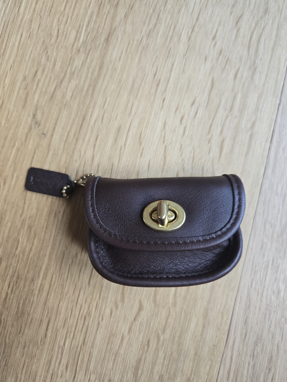 Coach Leather Mini Coin Pouch - Brown with Gold Hardware